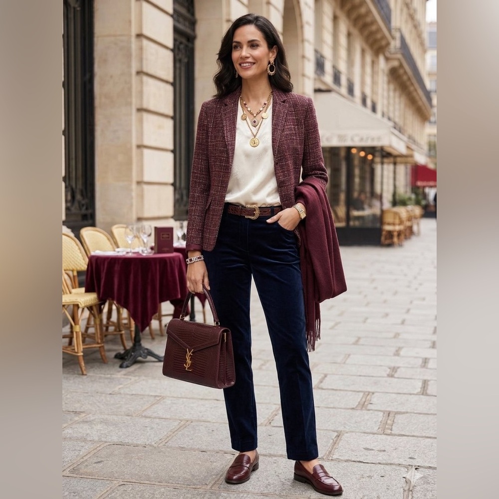 Vintage Jones New York Women’s Sz 4 Metallic Maroon Blazer Career Smart Business